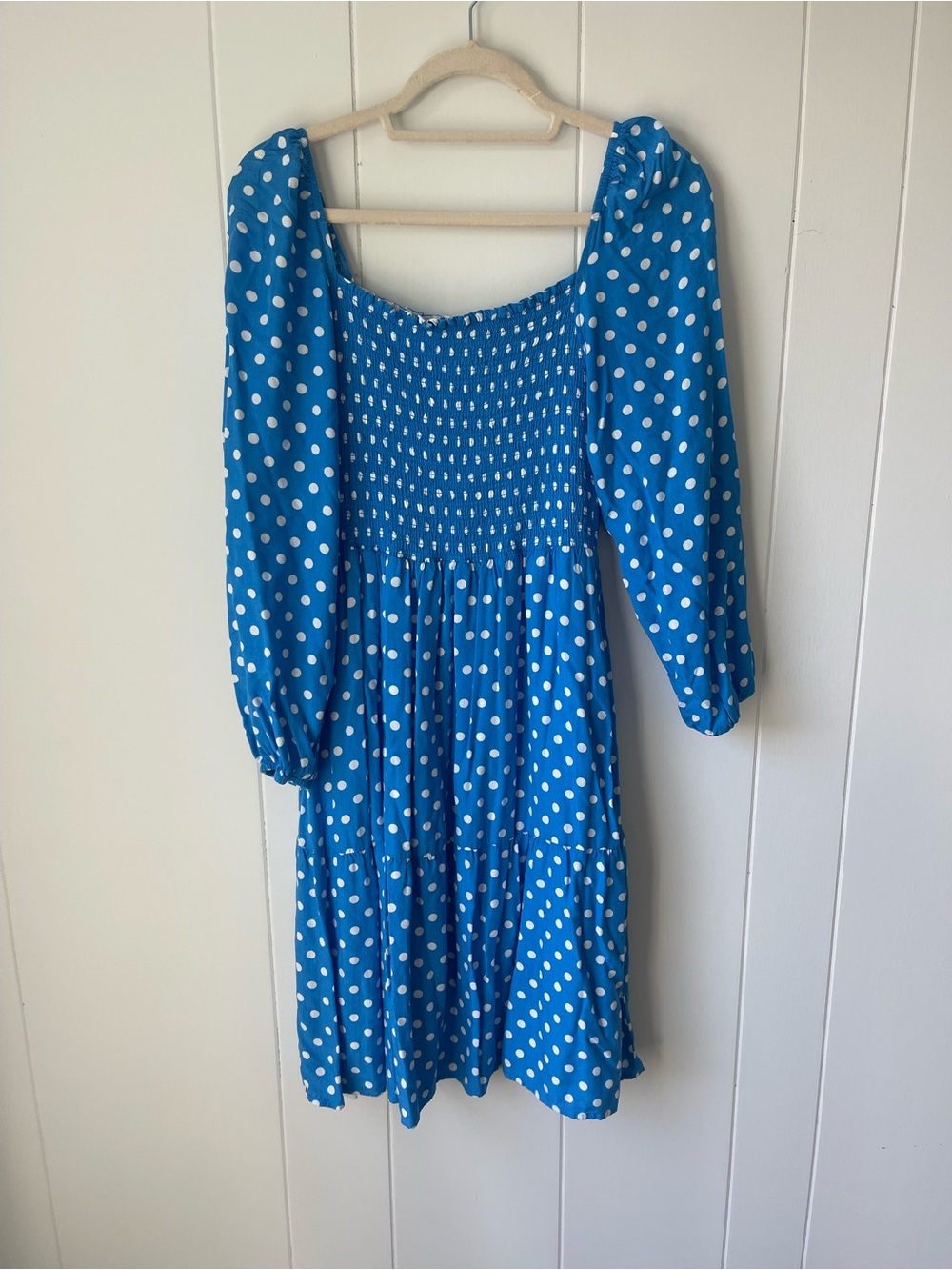 Blue Polka Dot Smocked Dress Anthropologie